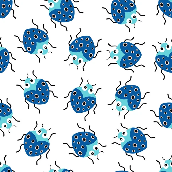 karikatür böceksiz desen, güzel böcek mavisi renkler modern arkaplan, çağdaş dekor tekstil ambalajı veya duvar kağıdı vektör baskısı veya kumaş
