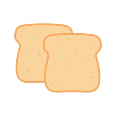 İki kızarmış ekmek diliminin vektör çizimi, beyaz arkaplanda izole edilmiş tost simgesi, düz tasarım