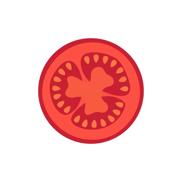 白い背景に赤いトマトのスライス 野菜のベクトルイラスト 平らなトマトのアイコン — ストックベクタ