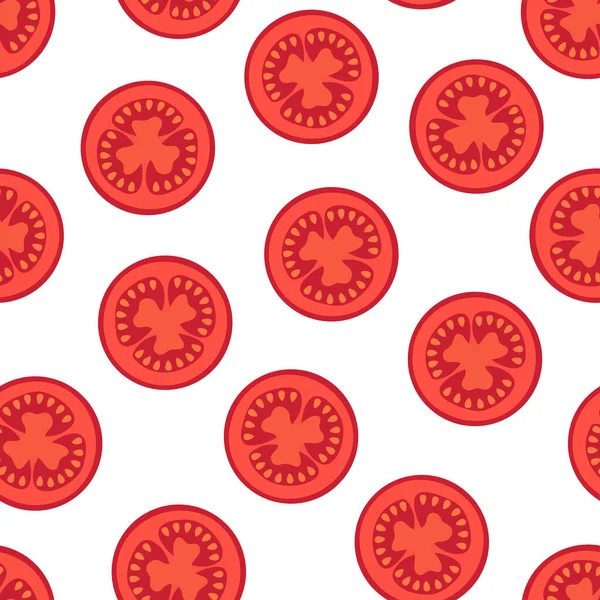 Patrón Inconsútil Rodajas Tomate Rojo Aislado Blanco Ilustración Vectorial Diseño — Vector de stock