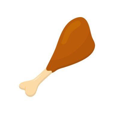 Kızarmış tavuk budu. Kavrulmuş but. Tavuk budu, beyaz arka planda izole edilmiş. Vektör illüstrasyonu