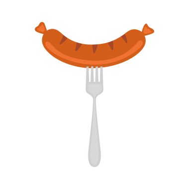 Beyaz arkaplanda izole edilmiş sosis, ızgara sosis, düz tasarım vektör illüstrasyonu