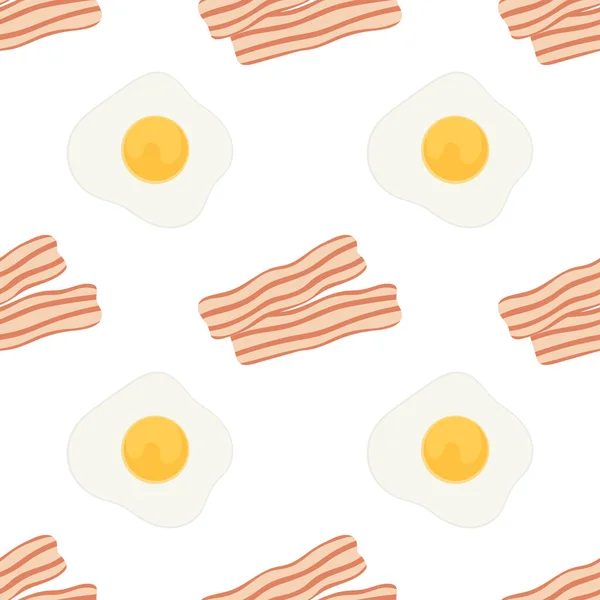 Beyaz Arka Planda Pastırma Şeritleri Kızarmış Yumurtalarla Kusursuz Desen Vektör — Stok Vektör