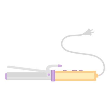 Saç maşası, beyaz arka planda izole edilmiş çizgi film maşası, kuaför aletleri, güzellik salonu için aksesuarlar.