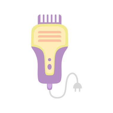 Modern saç kırpma ikonu, çizgi film saç kesme makinesi beyaz arka planda izole edilmiş, kuaför aletleri