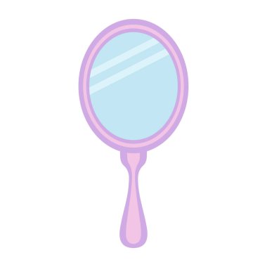 Beyaz arka planda izole edilmiş el aynası, ayna karikatür sanatı, kadın güzellik aksesuarının vektör çizimi