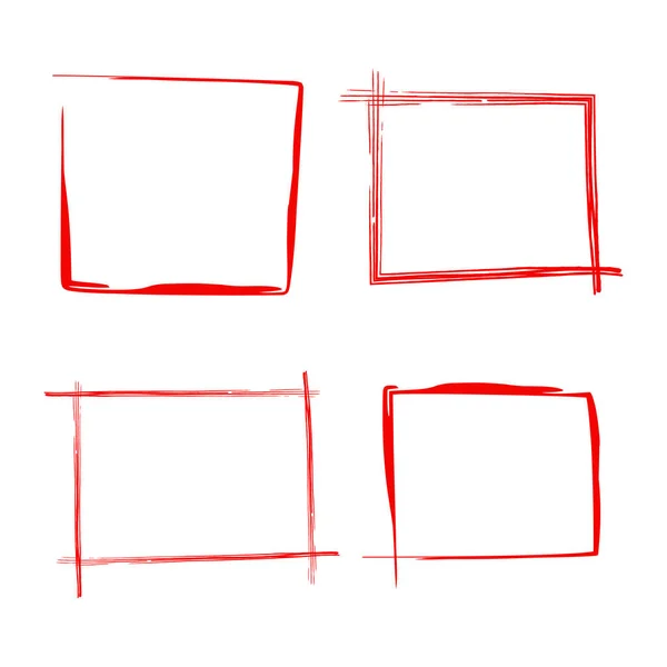 Set Van Rode Rechthoeken Penseelstreken Als Frames Vierkante Randen Vector — Stockvector