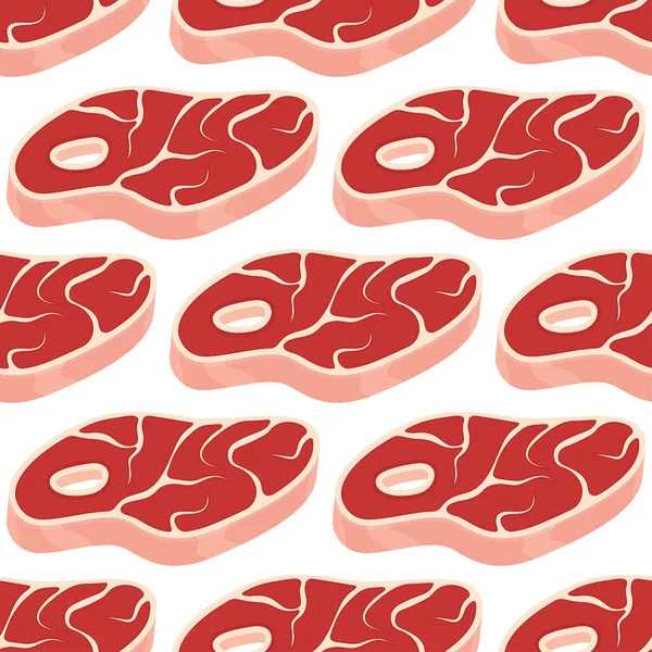 Patrón Sin Costura Filete Sobre Fondo Blanco Beefsteak Pedazo Carne — Vector de stock