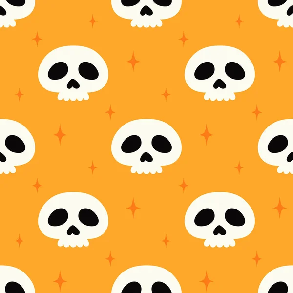 Fondo Halloween Patrón Sin Costuras Con Cráneo Estrellas Aisladas Naranja — Archivo Imágenes Vectoriales