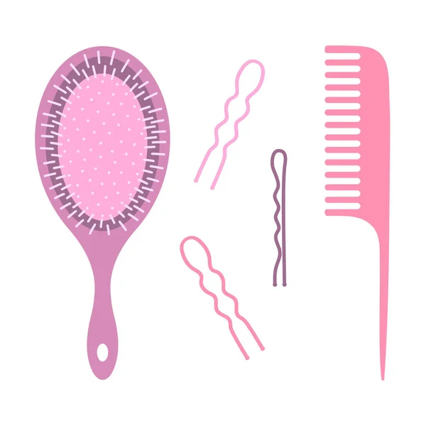 Set Combs Barrettes Isolated White Background Vector Illustration Flat Design — Stock Vector