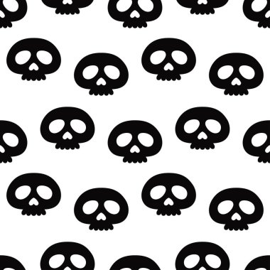 seamless pattern with cute skulls, black skulls isolated on white, halloween background, vector illustration