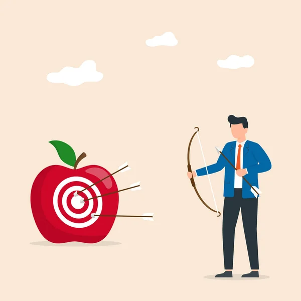 Business Precision Leader Goal Achievement Man Shooting Arrows Targets Reflecting — Stok Vektör