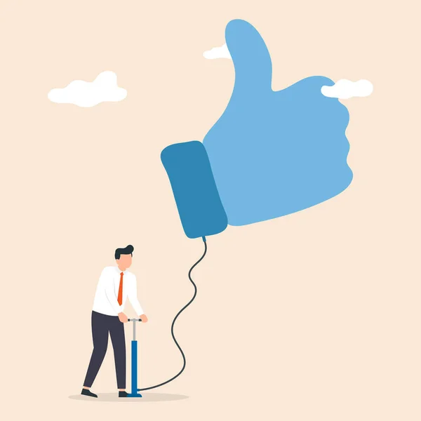 Rating Social Media Likes Positive Feedback Concept Hand Shows Gesture — Stock Vector