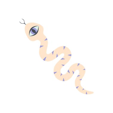Cadı gözlü sihirli yılan beyaz arka planda izole edilmiş, okült element, vektör illüstrasyonu düz stilde
