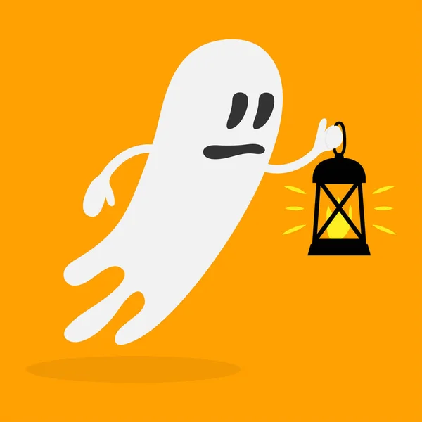 Mignon Personnage Fantôme Avec Lampe Poche Fantôme Halloween Isolé Sur — Image vectorielle
