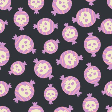 Cadılar bayramında şekerli, bastonlu, ekimde karameli, vektör illüstrasyonlu kusursuz desen.