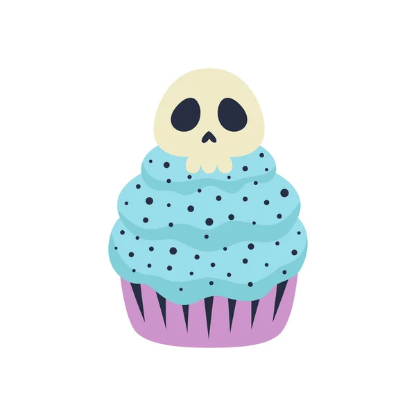 Vektor Ilustrasi Cupcake Halloween Lucu Dengan Tengkorak Terisolasi Latar Belakang - Stok Vektor