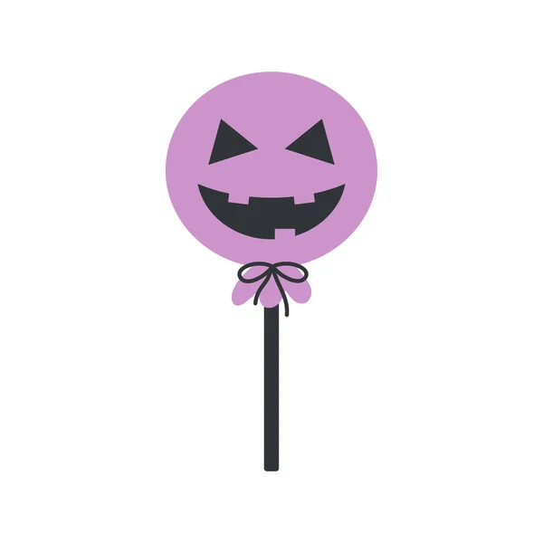 Хэллоуин Карточка Леденца Страшным Лицом Векторная Иллюстрация Забавным Фиолетовым Карамелью — стоковый вектор