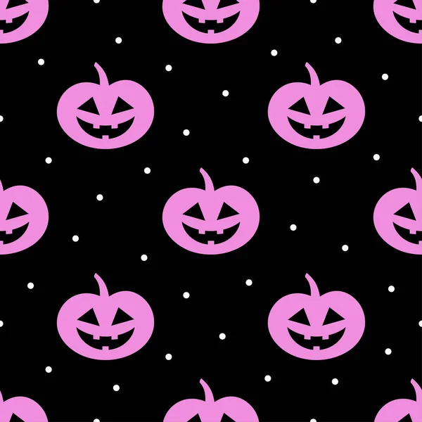 かわいいカボチャハロウィンシームレスパターン暗い背景に紫のカボチャと壁紙 — ストックベクタ