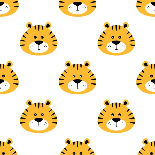 Patrón Sin Costuras Con Cabezas Tigre Blanco Ilustración Vectorial Fondo — Vector de stock