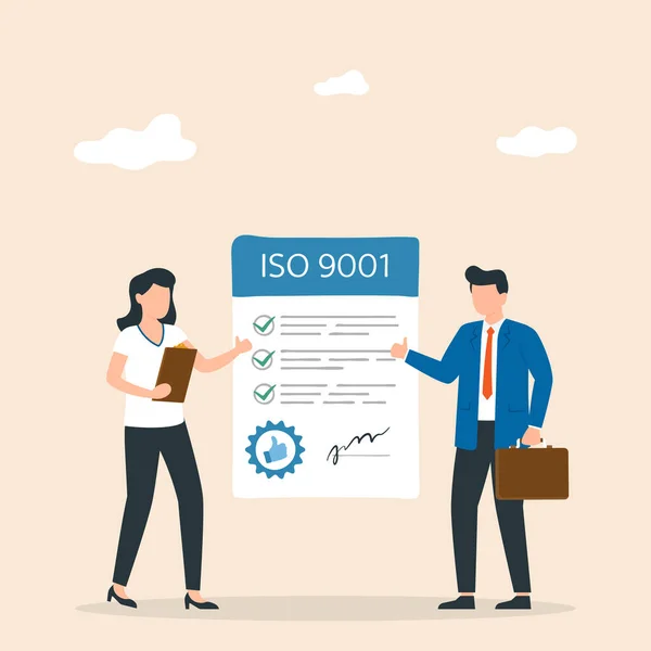 Buenas Prácticas Fabricación Certificado Iso 9001 Con Personas Norma Para — Archivo Imágenes Vectoriales