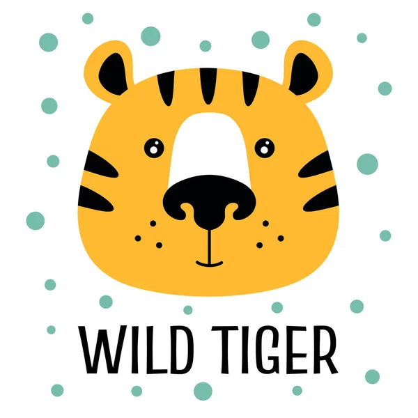 Tarjeta Con Tigre Lindo Letras Ilustración Del Vector Carácter Animal — Vector de stock