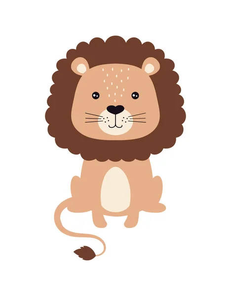 Carte Mignonne Lion Dessin Animé Isolé Sur Fond Blanc Animaux — Image vectorielle