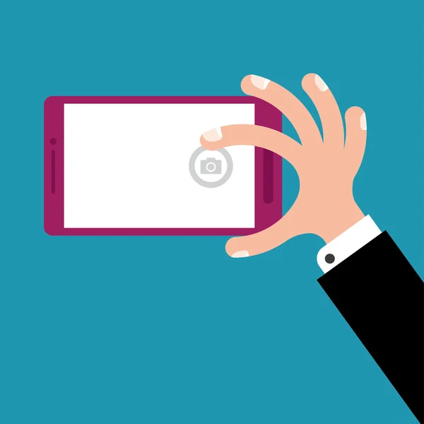Hand met smartphone nemen een selfie — Stockvector