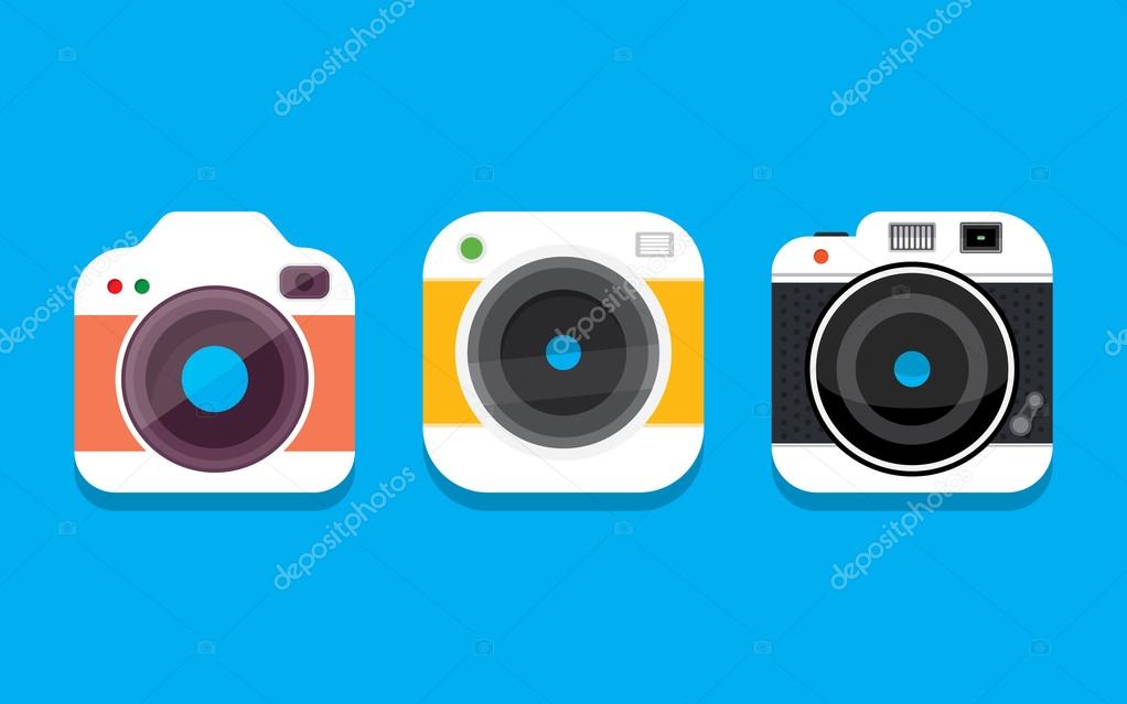 Hipster photo or retro camera icon with shadow. Flat style simple design.
