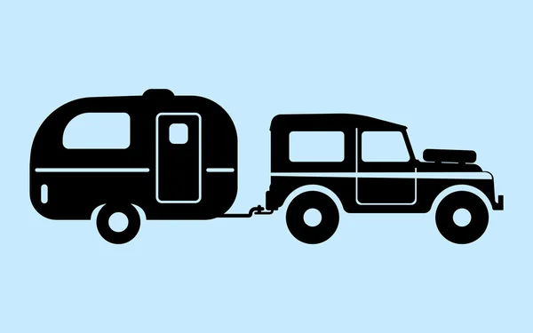 Silhouette camping coche — Vector de stock