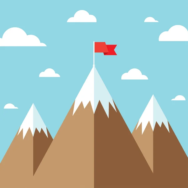 Dağ başarı hedefi başarı iş kavramı kazanma üzerinde bayrak — Stok Vektör