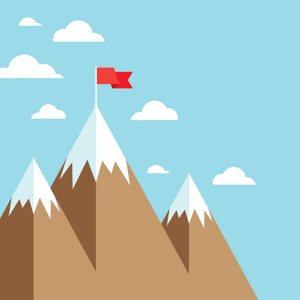 Dağ başarı hedefi başarı iş kavramı kazanma üzerinde bayrak — Stok Vektör