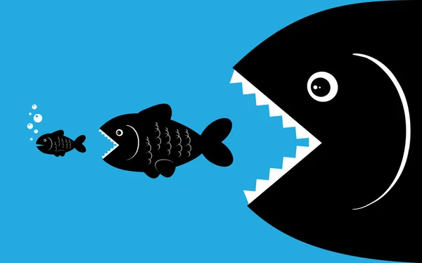 Los peces grandes comen peces pequeños — Vector de stock