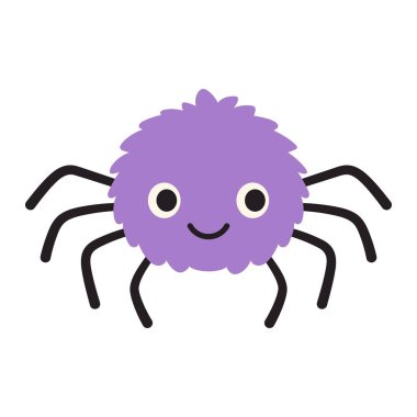 funny cute spider isolated on white background, halloween vector illustration of cartoon character in flat style