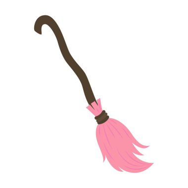 witch broom isolated, halloween festive element, cartoon vector illustration in flat style