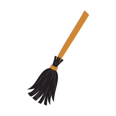 witch broom isolated on white, halloween festive element, cartoon vector illustration in flat style