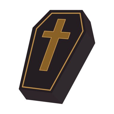 beyaz zemin üzerinde izole cadılar bayramı vektör illüstrasyonu, haç düz bir tabut