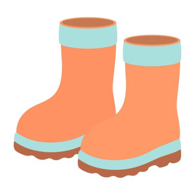 turuncu lastik bahçe botları, yağmur için ayakkabılar, beyaz arkaplanda izole edilmiş düz vektör çizimi