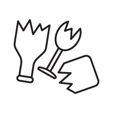 Kırık Cam Çizgi Simgesi: Parçalanmış Şişe ve Şarap Kırıkları. Vektör İllüstrasyonu