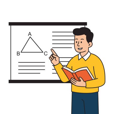 Profesör Ders Veriyor, Eğitim ve Öğrenim. Whiteboard 'da Geometriyi Açıklayan Öğretmen. Vektör İllüstrasyonu