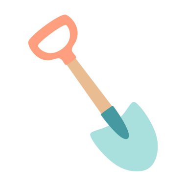 Tahta saplı kürek simgesi, bahçe küreği, düz stil vektör illüstrasyonu