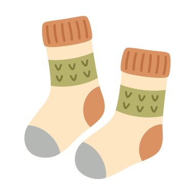Çizgi film tarzında sıcak örülmüş çoraplar, beyaz üzerine izole edilmiş düz vektör çizimi