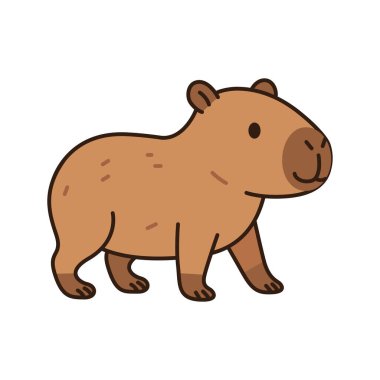 Tatlı Capybara Yürüyüşü çizgi filmi. Komik ve dost canlısı Capybara Karakteri. Vektör İllüstrasyonu