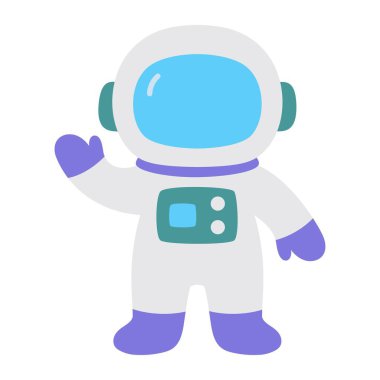 karikatür astronotu beyaz üzerinde izole edilmiş, vektör çizimi düz stil