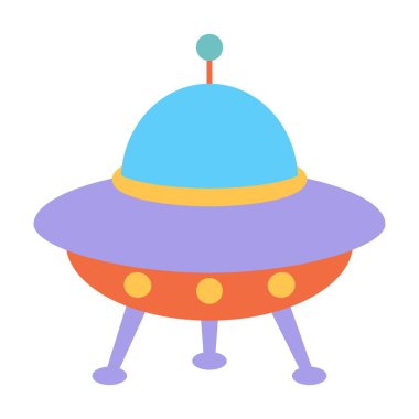 UFO vektör kozmik illüstrasyon, çizgi film düz biçimli uzay gemisi beyaz arkaplan üzerinde izole