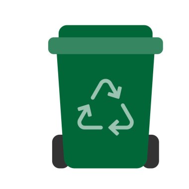 Yeşil Geri Dönüşüm Kutusu Düz Simgesi. Vektör İllüstrasyonu