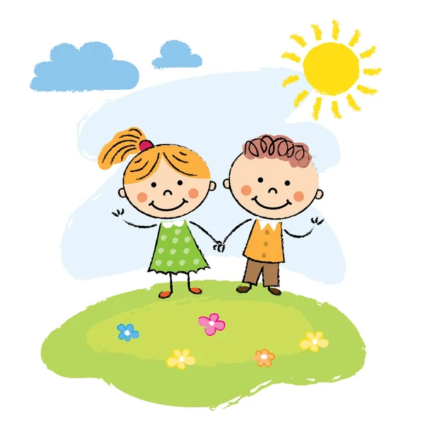 Happy children on a summer day — Stock Vector