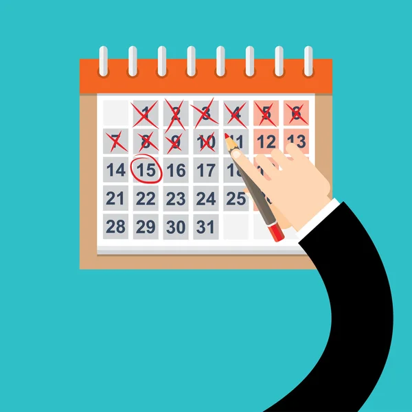 Empresario marca las manos en el calendario, VECTOR — Vector de stock