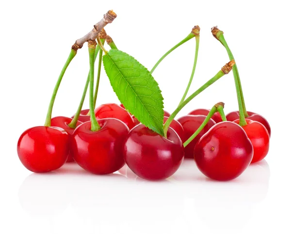 Juicy cherry with leaf isolated on white background — Stock Photo, Image