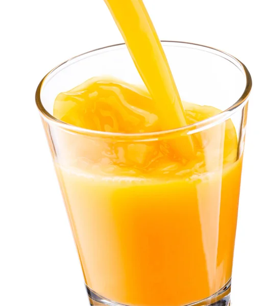 Orange Juice Pouring Glass Isolated White Background — Stock Photo, Image